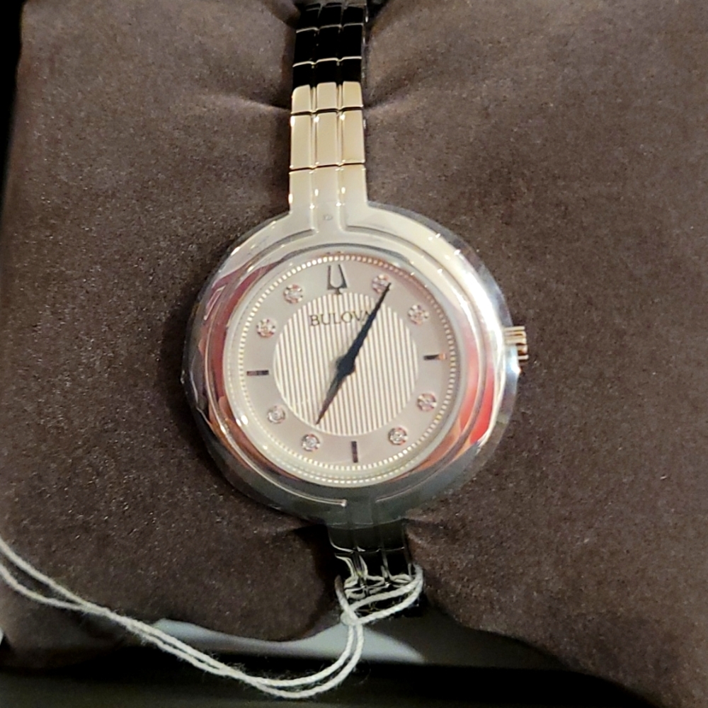 NWT Bulova Rhapsody Ladies Dress Watch Stainless Steel 8 Diamonds NEW